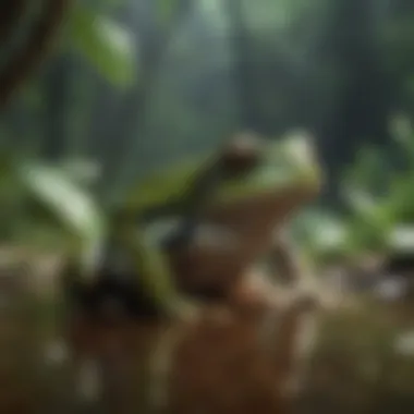 Diverse Frog Species A variety of exotic frogs in a rainforest setting