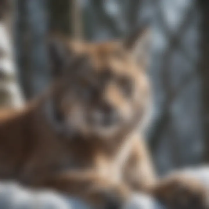 A solitary lynx resting in a snowy forest