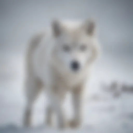 Arctic wolf prowling in the snow