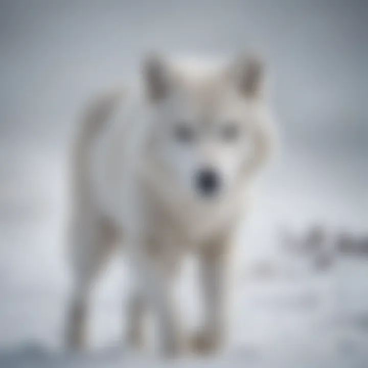 Arctic wolf prowling in the snow