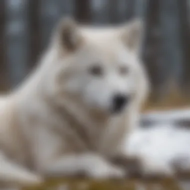 Arctic wolf resting during a snowy day