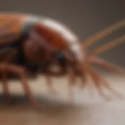 Close-up view of a cockroach showcasing its intricate exoskeleton.
