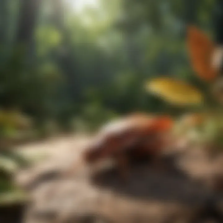 Illustration of a cockroach in its natural habitat among decaying leaves.