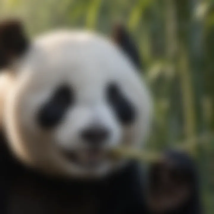 Close-up of a giant panda munching on bamboo