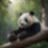 A giant panda lounging on a tree branch