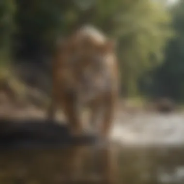A jaguar hunting its prey near a riverbank