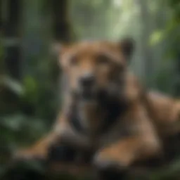 A majestic jaguar lounging in the lush rainforest