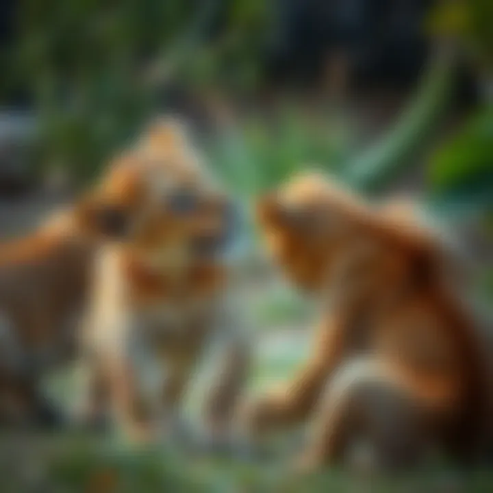 A lion cub playing with its siblings, displaying their playful nature.