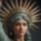 Detailed view of the Statue of Liberty's crown and its seven spikes representing the seven seas and continents.