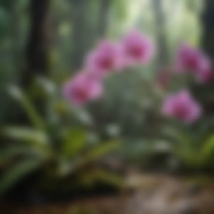 Colorful orchids in tropical rainforest