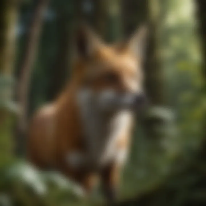 A curious fox peeking through the foliage, embodying the spirit of the forest.