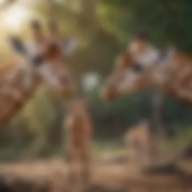 Young giraffes playing together in their natural environment