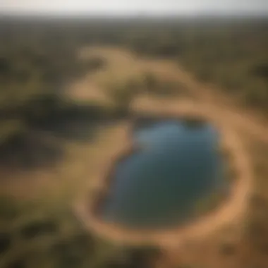 An aerial view of a nature reserve highlighting the conservation efforts for rhinos