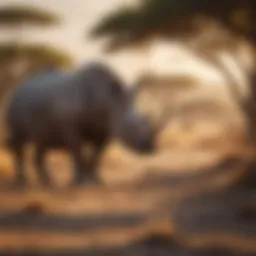 A serene savanna landscape showcasing the natural habitat of African rhinos