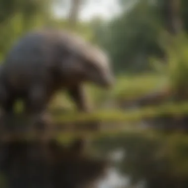 Pangolins in Wetlands A serene wetland area highlighting the importance of water sources for pangolin survival.