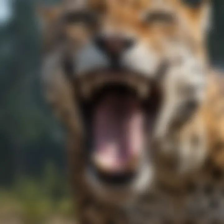 Close-up of jaguar's powerful jaws and sharp teeth, emphasizing its predatory nature