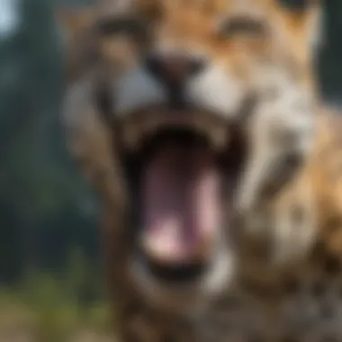The Jaguar's Powerful Jaws Close-up of jaguar's powerful jaws and sharp teeth, emphasizing its predatory nature