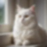 Capturing the Serenity: A fluffy white cat sitting gracefully on a windowsill