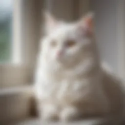 Capturing the Serenity: A fluffy white cat sitting gracefully on a windowsill