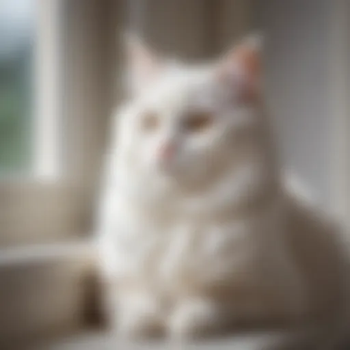 Capturing the Serenity: A fluffy white cat sitting gracefully on a windowsill