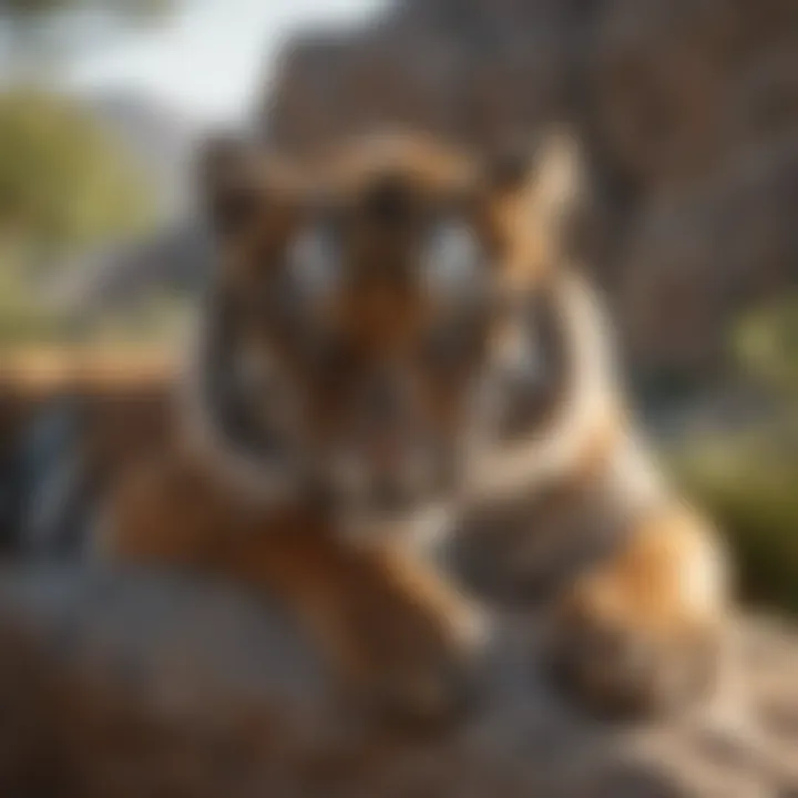 Tiger resting on a rock under the sun
