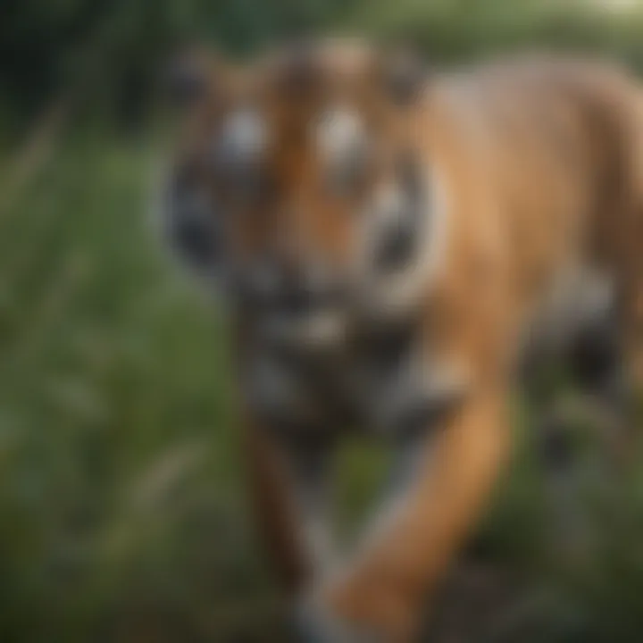 Tiger stalking its prey in the tall grass
