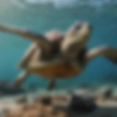 A sea turtle gliding through the ocean