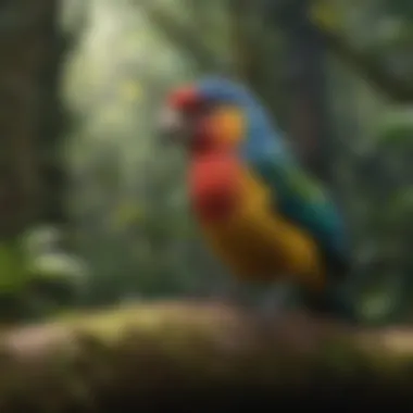 Colorful tropical birds perched among vibrant foliage