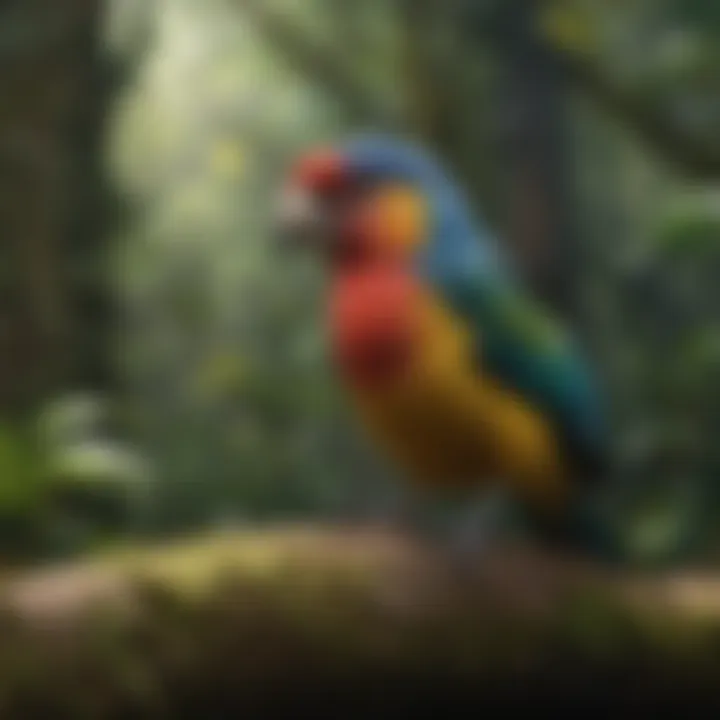 Colorful tropical birds perched among vibrant foliage