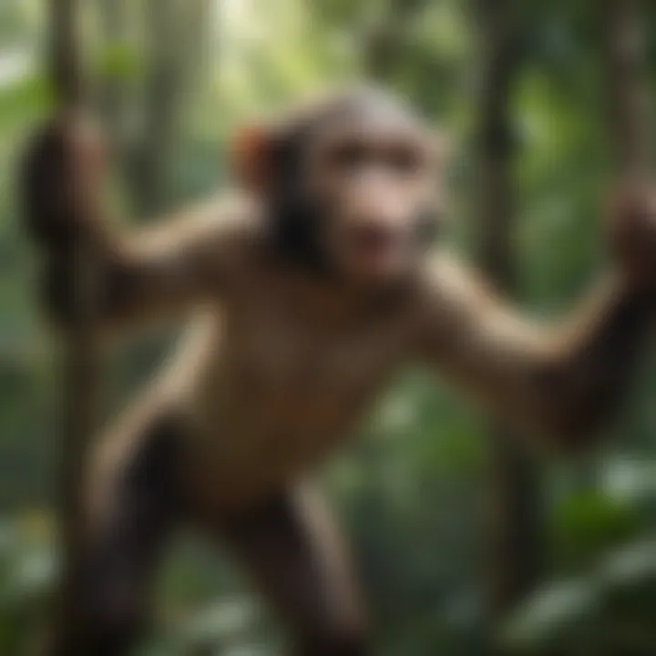 A playful monkey swinging through the trees