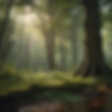 Canopy of a rainy forest with sunlight filtering through
