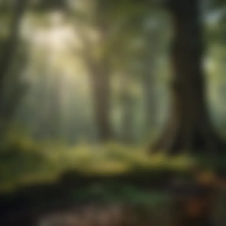 Canopy of a rainy forest with sunlight filtering through