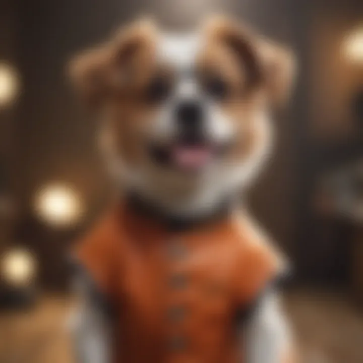 A dog wearing a funny costume, eliciting laughter.