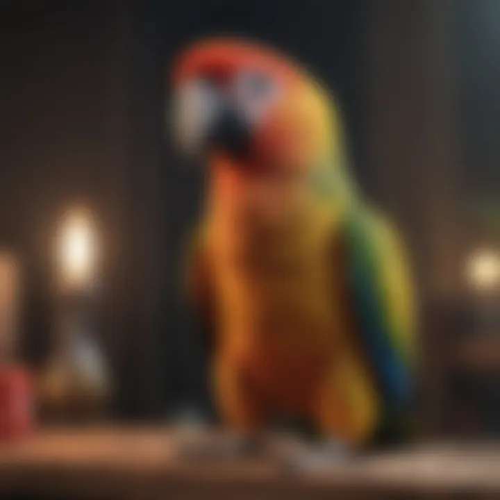 A parrot mimicking sounds, demonstrating its intelligence and humor.