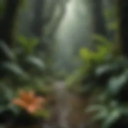 Diverse plant life in a lush rainforest