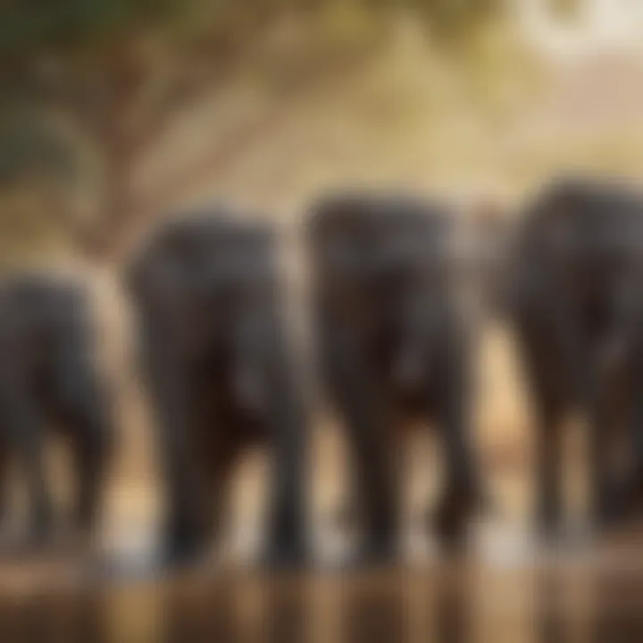 A herd of elephants traversing a watering hole