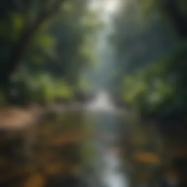 A clear stream flowing through a rich tropical landscape filled with life
