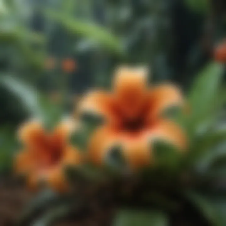 Diverse plant species with unique shapes and textures in a rainforest