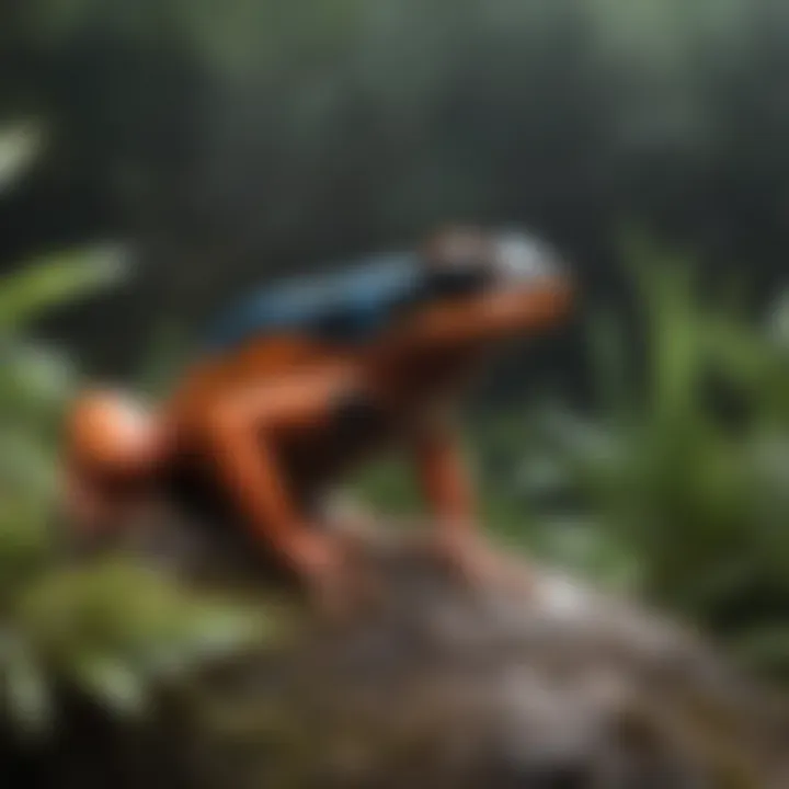 A vivid depiction of a colorful poison dart frog in its natural habitat.