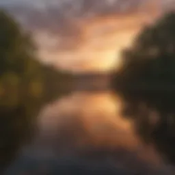 A serene view of the Connecticut River at sunset, reflecting vibrant colors.