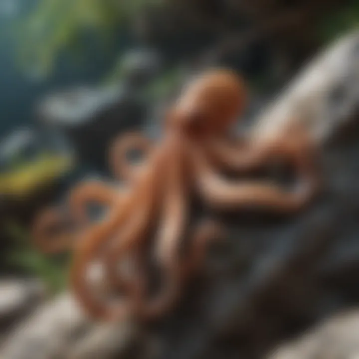 A fascinating octopus camouflaging against a rock