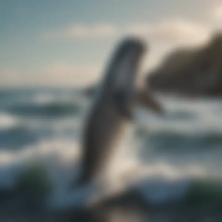 A playful dolphin leaping above ocean waves