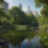 A serene view of Central Park showcasing lush greenery and tranquil waters.