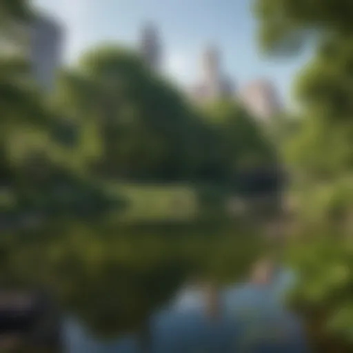 A serene view of Central Park showcasing lush greenery and tranquil waters.