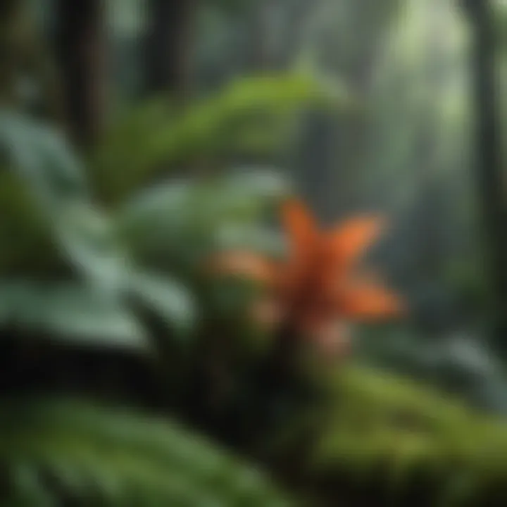 A vibrant scene of various rainforest plants