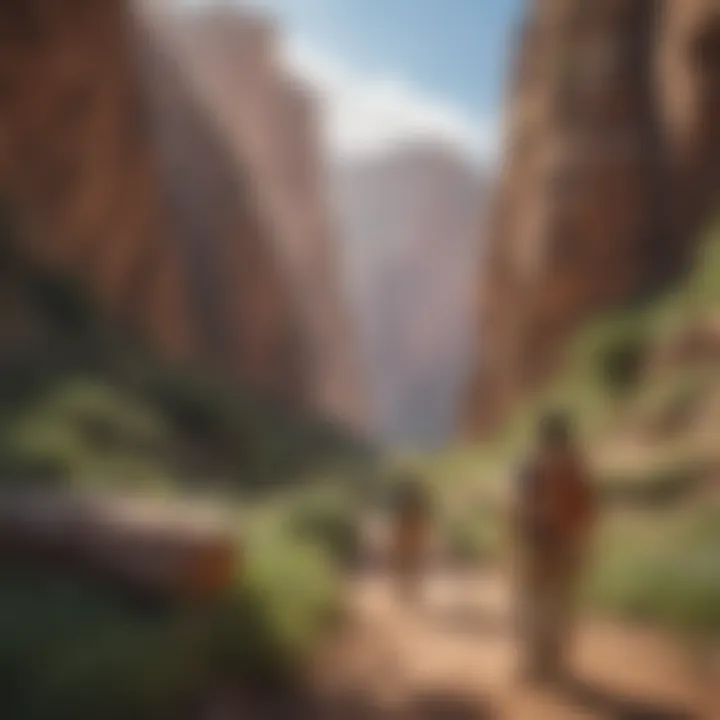 Children exploring a national park, surrounded by towering cliffs and lush greenery