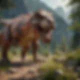 A vibrant digital puzzle featuring a T-Rex in a prehistoric landscape