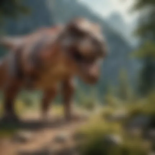 A vibrant digital puzzle featuring a T-Rex in a prehistoric landscape
