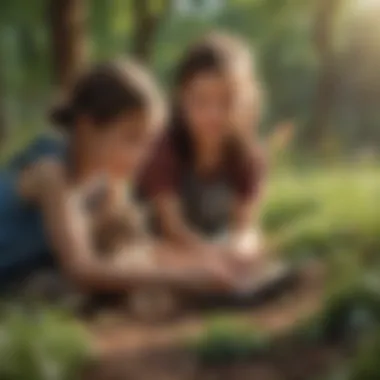 Children interacting with a tablet, immersed in a funny animal game that educates about nature.