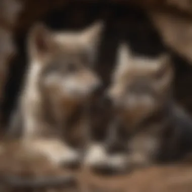 Playful Gray Wolf Pups Gray wolf pups playing together in a den